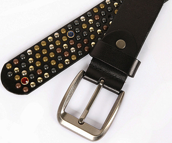 DEEPKEE original nubuck handmade full-grain genuine leather cowhide bag Small mushroom shaped glass nail rivet strip belt #211227