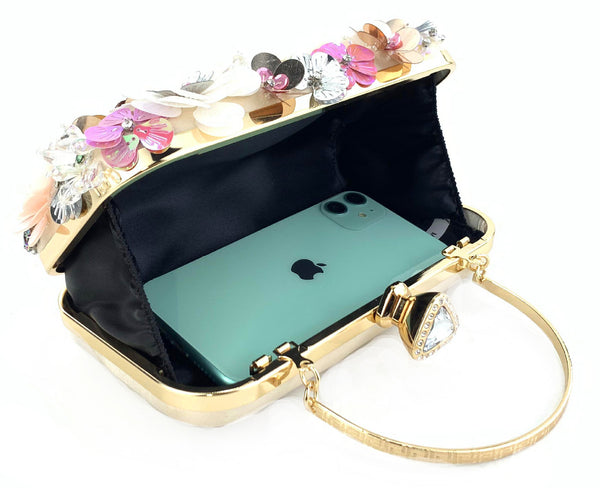 DEEPKEE original nubuck handmade full-grain genuine leather cowhide bag The Handmade Flower Beaded Clutch Bag #OC3815