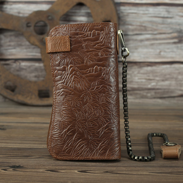 DEEPKEE original nubuck handmade full-grain genuine leather cowhide bag Deepkee Genuine Leather Bifold Wallet Organizer Checkbook Iron Chain #LD052