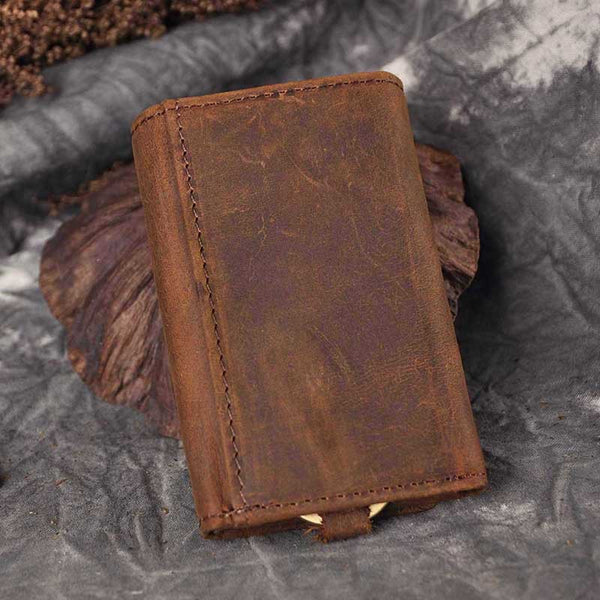 DEEPKEE original nubuck handmade full-grain genuine leather cowhide bag DEEPKEE Handmade Leather Trifold Key Wallet #KZ230