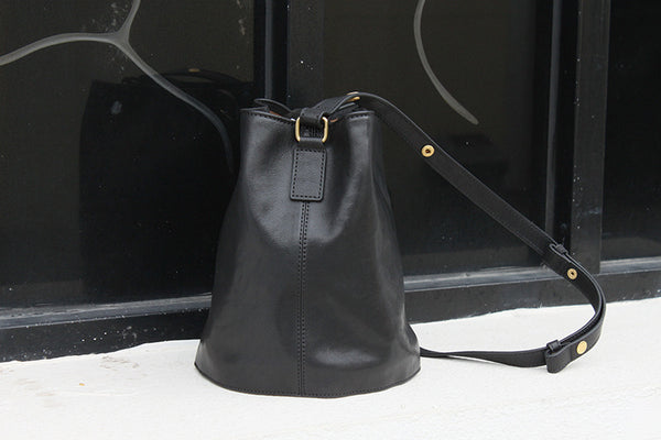 DEEPKEE original nubuck handmade full-grain genuine leather cowhide bag Vegetable Tanned Cowhide Leather Tote Bucket Bag #KM-019