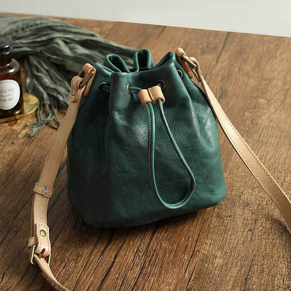 DEEPKEE original nubuck handmade full-grain genuine leather cowhide bag Deepkee leather bucket tassel bag 21030