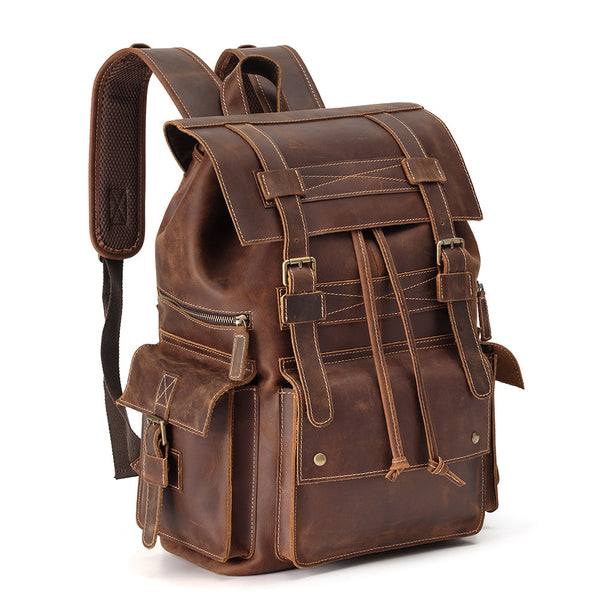 DEEPKEE original nubuck handmade full-grain genuine leather cowhide bag The Drawstring Backpack #6584