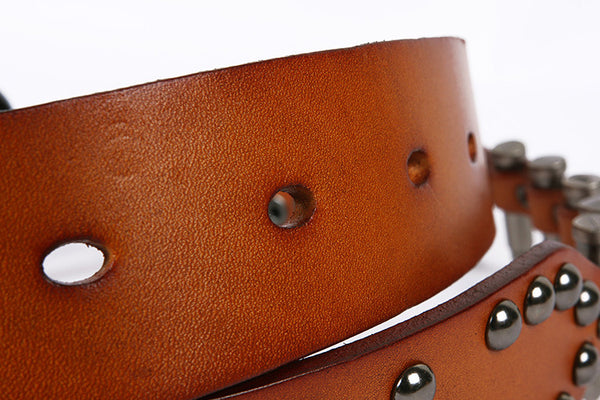 DEEPKEE original nubuck handmade full-grain genuine leather cowhide bag Hand-decorated Punk Knight Bullet Belt #21322