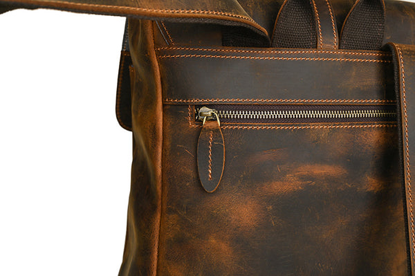 DEEPKEE original nubuck handmade full-grain genuine leather cowhide bag Travel Rucksack School Backpack No1811