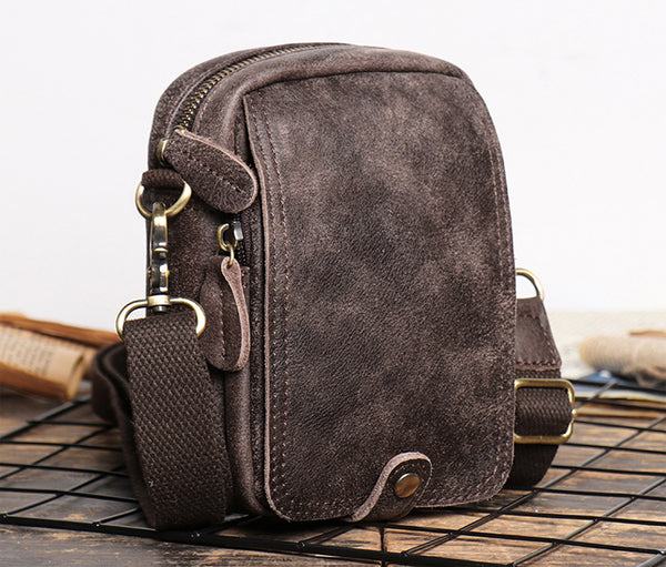 DEEPKEE original nubuck handmade full-grain genuine leather cowhide bag 2 in 1 Shoulder Bag,Genuine Leather Crossbody Waist Belt Bag No.8133