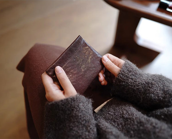 DEEPKEE original nubuck handmade full-grain genuine leather cowhide bag Handcrafted Leather Coin Purse & Card Organizer Wallet #D80591