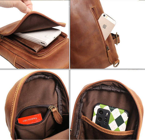 DEEPKEE original nubuck handmade full-grain genuine leather cowhide bag Buddy Sling Crossbody Bag No.30012