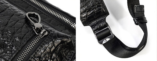 DEEPKEE original nubuck handmade full-grain genuine leather cowhide bag Black Crocodile Pattern Leather Men's 14 inches Travel College Backpack For Men #6070