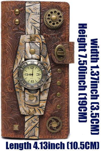 DEEPKEE original nubuck handmade full-grain genuine leather cowhide bag Deepkee Steampunk Women's Long Wallet #ZPBG191BN