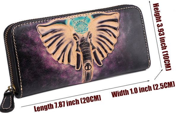 DEEPKEE original nubuck handmade full-grain genuine leather cowhide bag Tooled Ganesha Elephant God Handmade Leather Wallets #201123