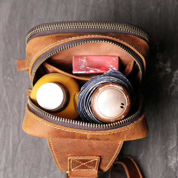 DEEPKEE original nubuck handmade full-grain genuine leather cowhide bag DEEPKEE HANDMADE Best Leather One shoulder Sling Pack #1078