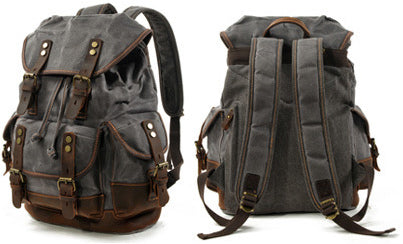 DEEPKEE original nubuck handmade full-grain genuine leather cowhide bag Canvas Spliced Leather Mountaineering Backapck #9508