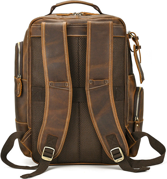 DEEPKEE original nubuck handmade full-grain genuine leather cowhide bag Dwight 18'' Cowhide Laptop Rucksack Backpack No9517