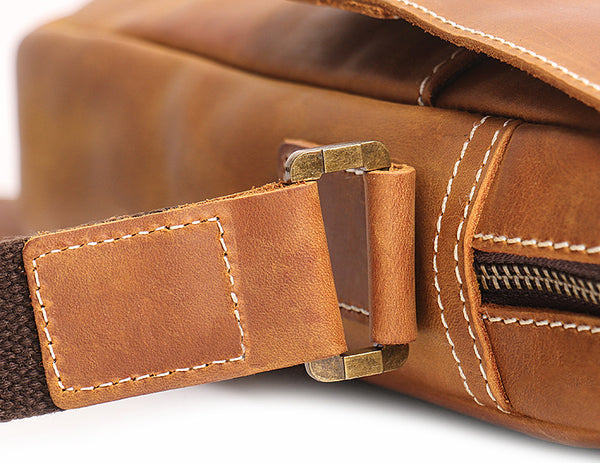 DEEPKEE original nubuck handmade full-grain genuine leather cowhide bag Best DEEPKEE Brown Leather Vertical Side Bag Courier Bag Messenger Bag 30023