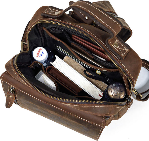 DEEPKEE original nubuck handmade full-grain genuine leather cowhide bag Alfred Leather Satchel Backpack No.1038