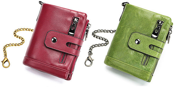 DEEPKEE original nubuck handmade full-grain genuine leather cowhide bag DEEPKEE Leather Bifold Chain Wallet 7515