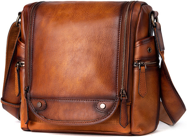 DEEPKEE original nubuck handmade full-grain genuine leather cowhide bag Square Roomy Messenger Bag #13522