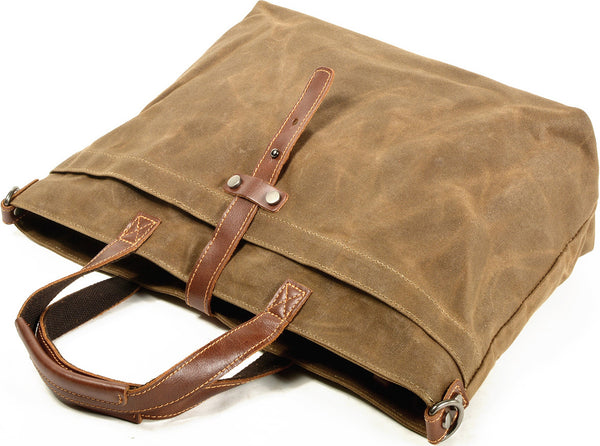 DEEPKEE original nubuck handmade full-grain genuine leather cowhide bag Deepkee Handmade Oil waxed canvas&leather simple tote bag #9706