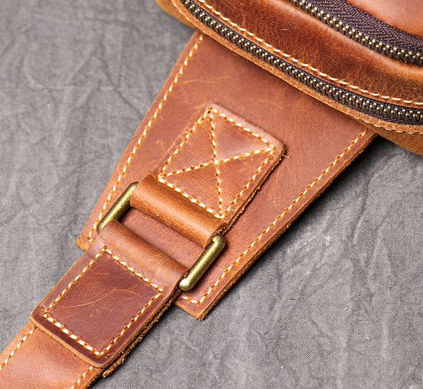 DEEPKEE original nubuck handmade full-grain genuine leather cowhide bag DEEPKEE HANDMADE Best Leather One shoulder Sling Pack #1078