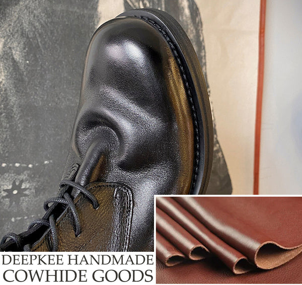 DEEPKEE original nubuck handmade full-grain genuine leather cowhide bag new tide solid colour leather Martin boots retro non-slip workwear leather shoes men #5208-001