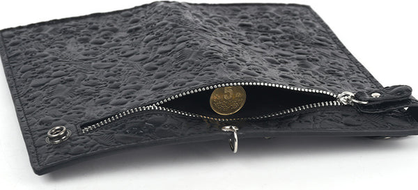 DEEPKEE original nubuck handmade full-grain genuine leather cowhide bag Studded Punk Religious Skull Wallet #579617