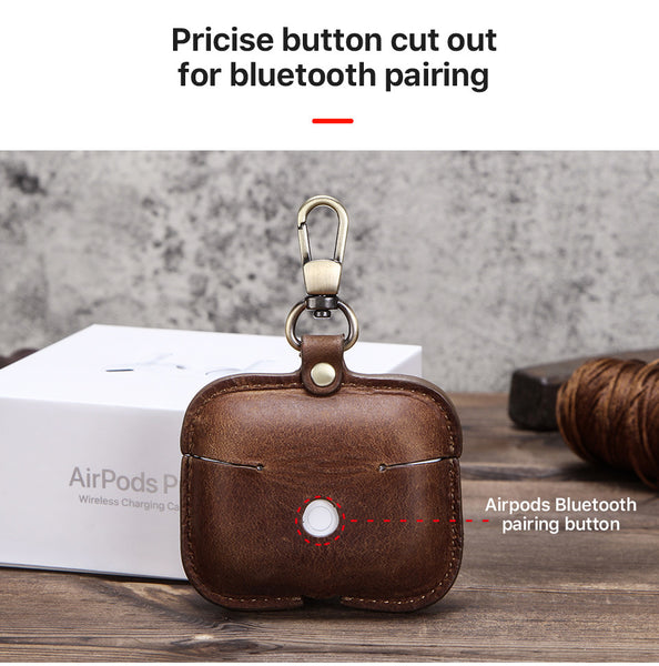 DEEPKEE original nubuck handmade full-grain genuine leather cowhide bag Best Personalized Custom Cover Leather AirPods Pro Case