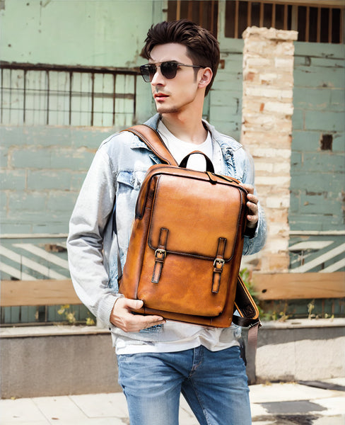 DEEPKEE original nubuck handmade full-grain genuine leather cowhide bag Jock Leather Loiter Backpack No2247