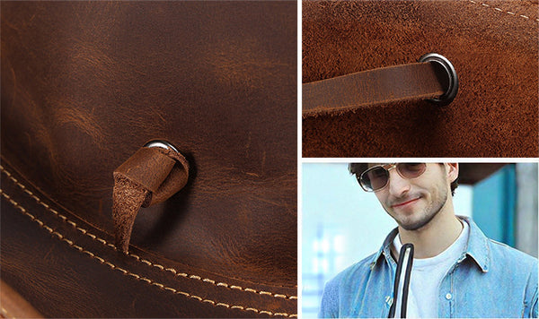 DEEPKEE original nubuck handmade full-grain genuine leather cowhide bag DEEPKEE shop brown leather hat 3040