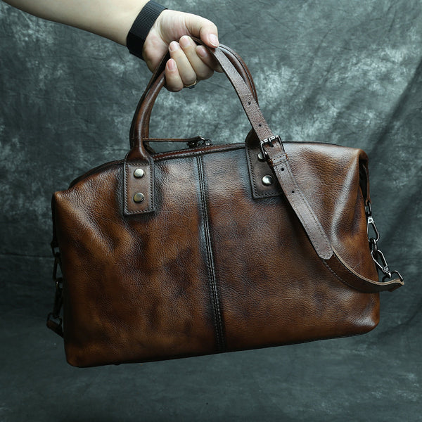 DEEPKEE original nubuck handmade full-grain genuine leather cowhide bag DEEPKEE 12'' Handbag Travel Handbag Work Handbag Duffle Bag SG016