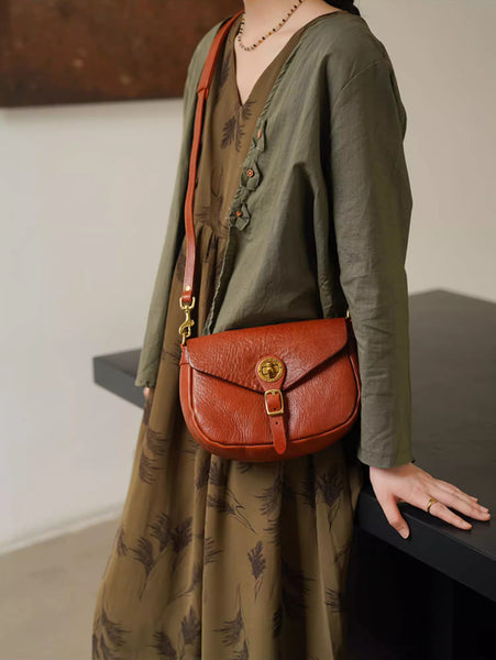 DEEPKEE original nubuck handmade full-grain genuine leather cowhide bag Handicraft Pure Leather Saddle Bag #43022