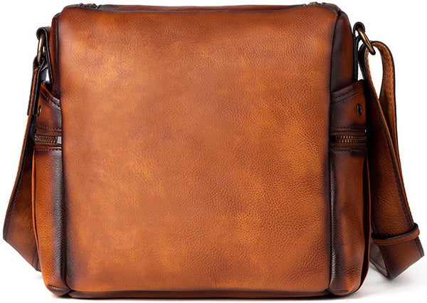 DEEPKEE original nubuck handmade full-grain genuine leather cowhide bag Square Roomy Messenger Bag #13522