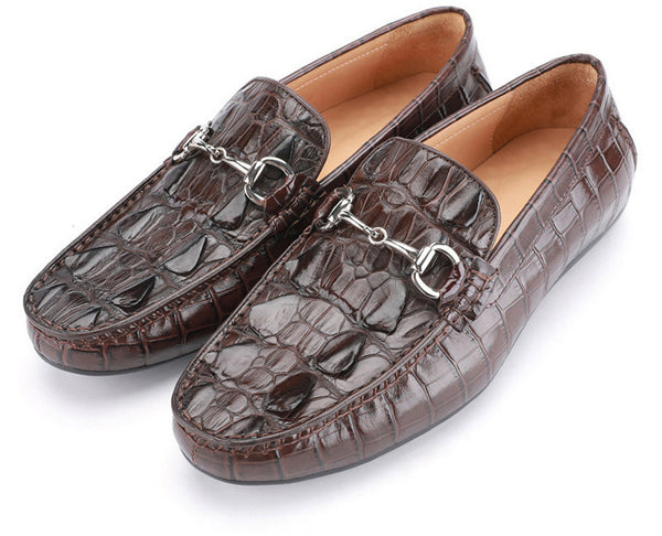 DEEPKEE original nubuck handmade full-grain genuine leather cowhide bag Handmade Crocodile Gommino Mens 6007-1