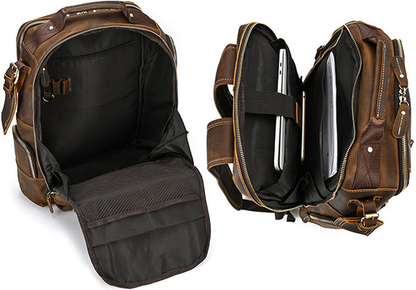 DEEPKEE original nubuck handmade full-grain genuine leather cowhide bag Dwight 18'' Cowhide Laptop Rucksack Backpack No9517