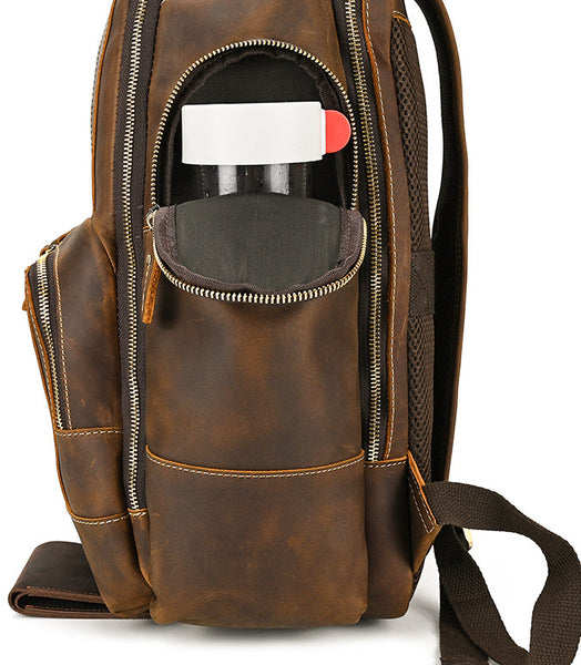 DEEPKEE original nubuck handmade full-grain genuine leather cowhide bag Dwight 18'' Cowhide Laptop Rucksack Backpack No9517