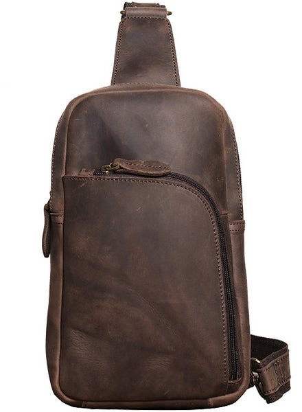 DEEPKEE original nubuck handmade full-grain genuine leather cowhide bag Baldwin Unisex Sling Bag No.30011