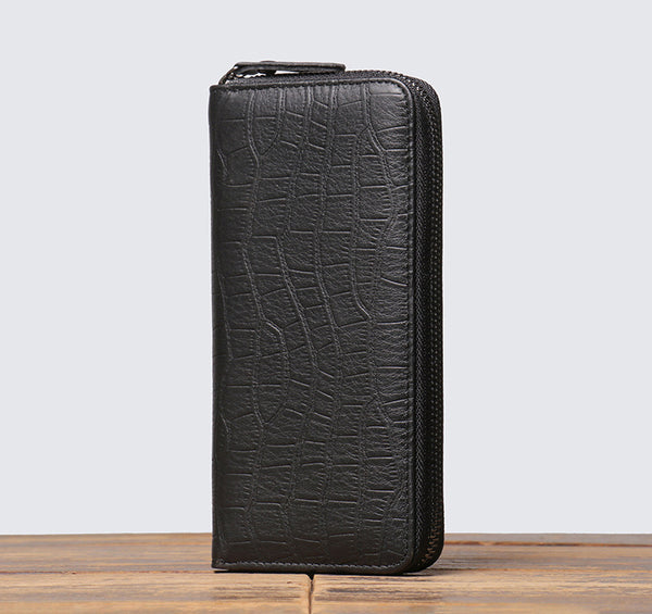 DEEPKEE original nubuck handmade full-grain genuine leather cowhide bag Checkered Cowhide Long Wallet With Wrist Strap No.J027_1