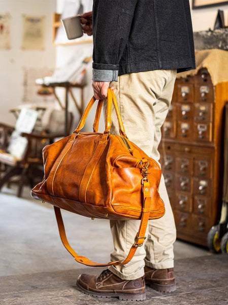 DEEPKEE original nubuck handmade full-grain genuine leather cowhide bag Weekender Bag LB6759