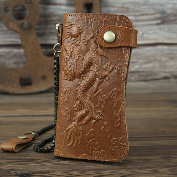 DEEPKEE original nubuck handmade full-grain genuine leather cowhide bag Deepkee Genuine Leather Bifold Wallet Organizer Checkbook Iron Chain #LD052