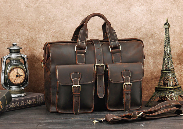 DEEPKEE original nubuck handmade full-grain genuine leather cowhide bag TOP GRAIN LEATHER BRIEFCASE BAG #3133