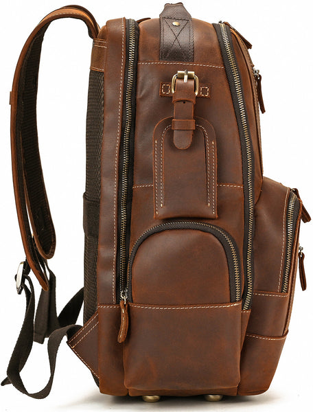 DEEPKEE original nubuck handmade full-grain genuine leather cowhide bag Dwight 18'' Cowhide Laptop Rucksack Backpack No9517