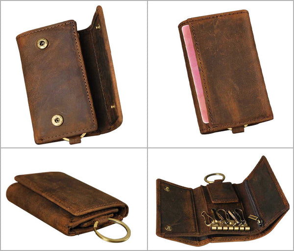 DEEPKEE original nubuck handmade full-grain genuine leather cowhide bag DEEPKEE Handmade Leather Trifold Key Wallet #KZ230