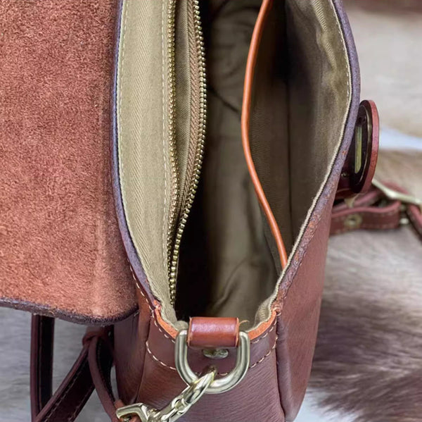 DEEPKEE original nubuck handmade full-grain genuine leather cowhide bag Handicraft Pure Leather Saddle Bag #43022