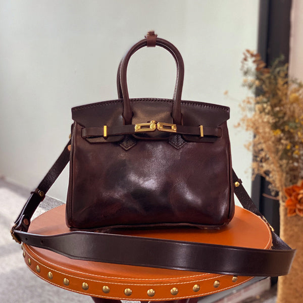 DEEPKEE original nubuck handmade full-grain genuine leather cowhide bag The Oil-wax Cowhide Faux Replic Birkin 25 Bag #BR6315
