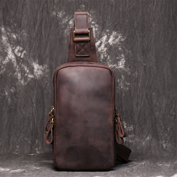 DEEPKEE original nubuck handmade full-grain genuine leather cowhide bag DEEPKEE HANDMADE Best Leather One shoulder Sling Pack #1078