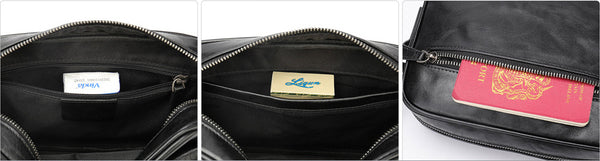 DEEPKEE original nubuck handmade full-grain genuine leather cowhide bag Black Cool Leather 10 inches Large Zipper Messenger Bag Handbag Shoulder Bag For Men