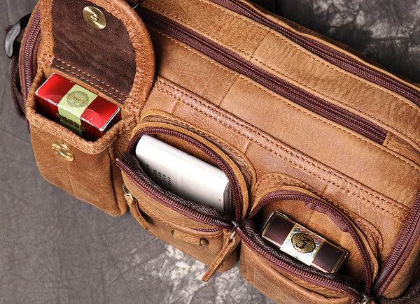 DEEPKEE original nubuck handmade full-grain genuine leather cowhide bag Fanny Packs Chest Bag No.201