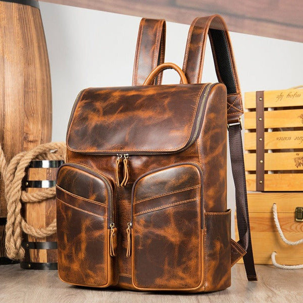 DEEPKEE original nubuck handmade full-grain genuine leather cowhide bag Octavius Outdoor Multifunctional Backpack No.7422