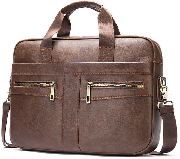 DEEPKEE original nubuck handmade full-grain genuine leather cowhide bag DEEPKEE LEATHER | 14 inch business briefcase No.2019A&2099