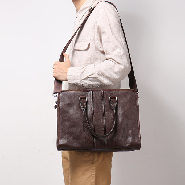 DEEPKEE original nubuck handmade full-grain genuine leather cowhide bag Vegetable Tanned Cowhide Leather Briefcase for laptop No.30046